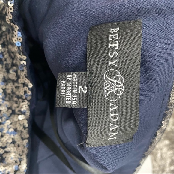 Betsy & Adam Size 2 Long Dress Gown Ombre Sequins Mock Neck Sleeveless Blue - Picture 13 of 14